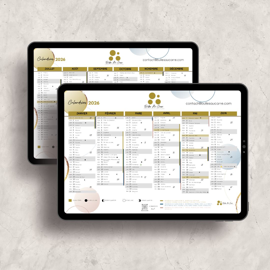 calendrier A4 2026 BULLES AU CARRE